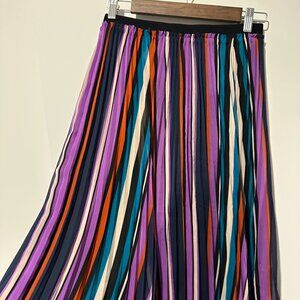 Halogen Pleated Midi Skirt – Multicolor Stripe – Petite Medium
